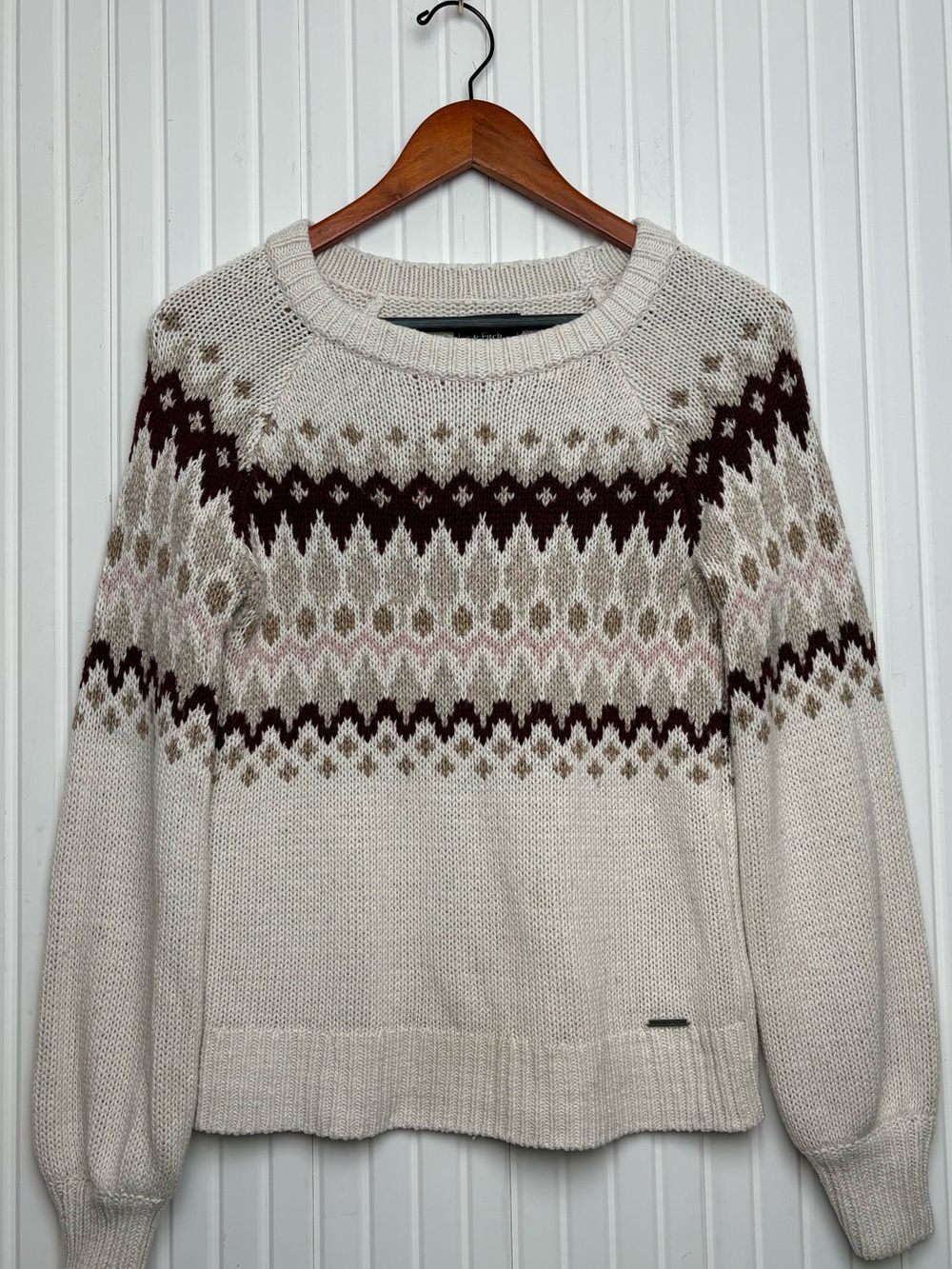 Abercrombie Fitch Sweater S Fair Isle Cream Winter Cottage Cabin Camp Cozy
